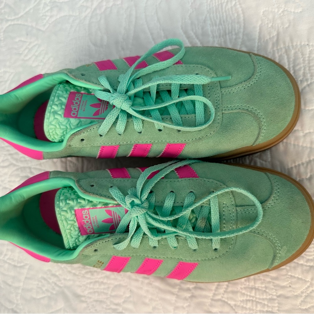 Adidas gazelle Mint Green and Pink Sneakers